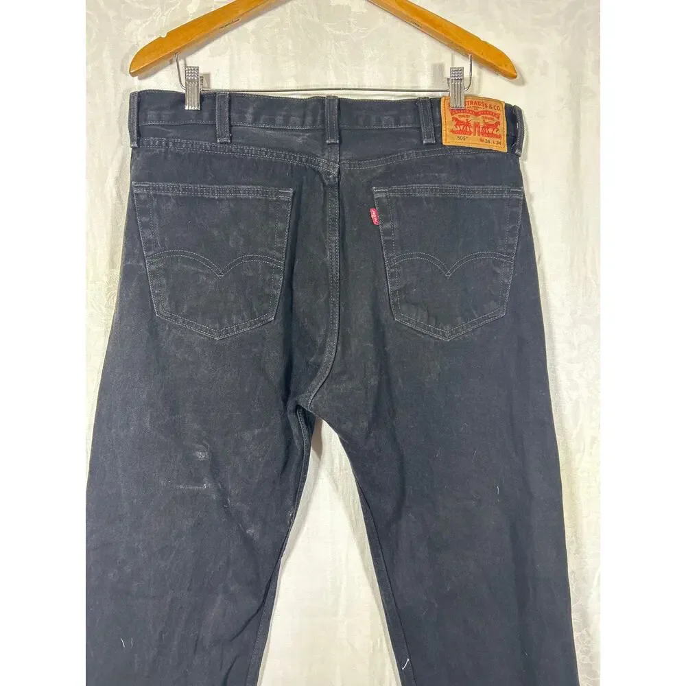 Levis Jeans 505 38x34 Black Denim Straight Leg Grunge Americana Charcoal Wash